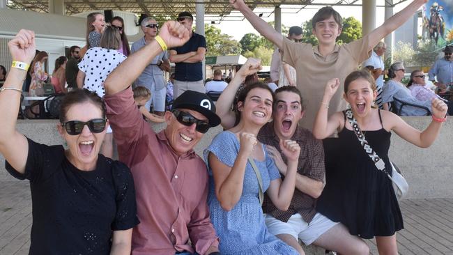 Angela Clark and Craig Clark with Olivia, Sam, Will and Eve at the Sunshine Coast Races on April 7, 2024.