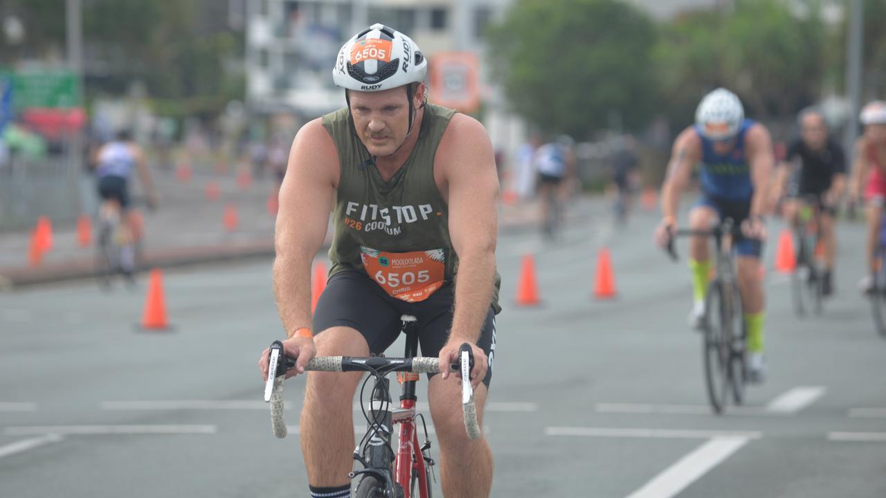 Chris Wright in the sprint event at the 2023 Mooloolaba Triathlon.