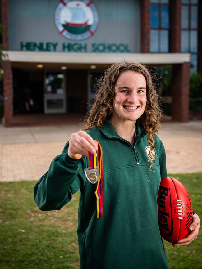 Young, who attends Henley High School, won the SANFLW Best and Fairest award in 2021 at just 15-years-old. Picture: Tom Huntley