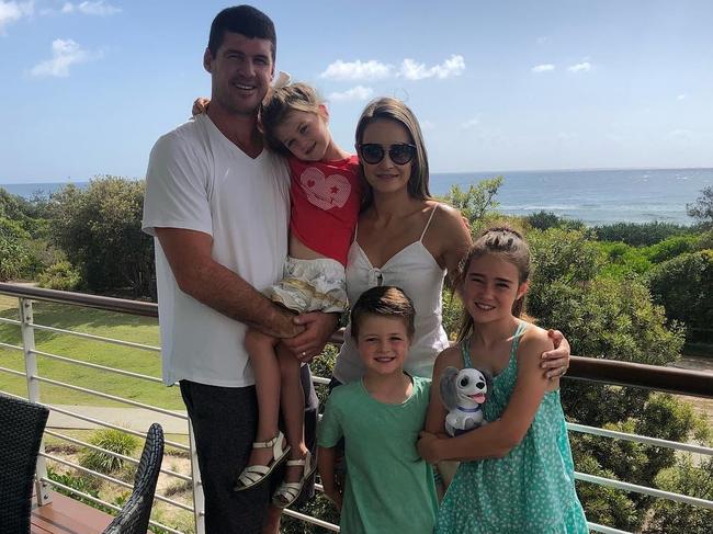 Jonathon Brown, wife Kylie and their children — the kids are “bored” in isolation.