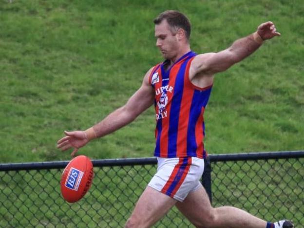 Upper Ferntree Gully footballer Brad Kelleher on the run in the Eastern Football League (EFL). Picture: Davis Harrigan