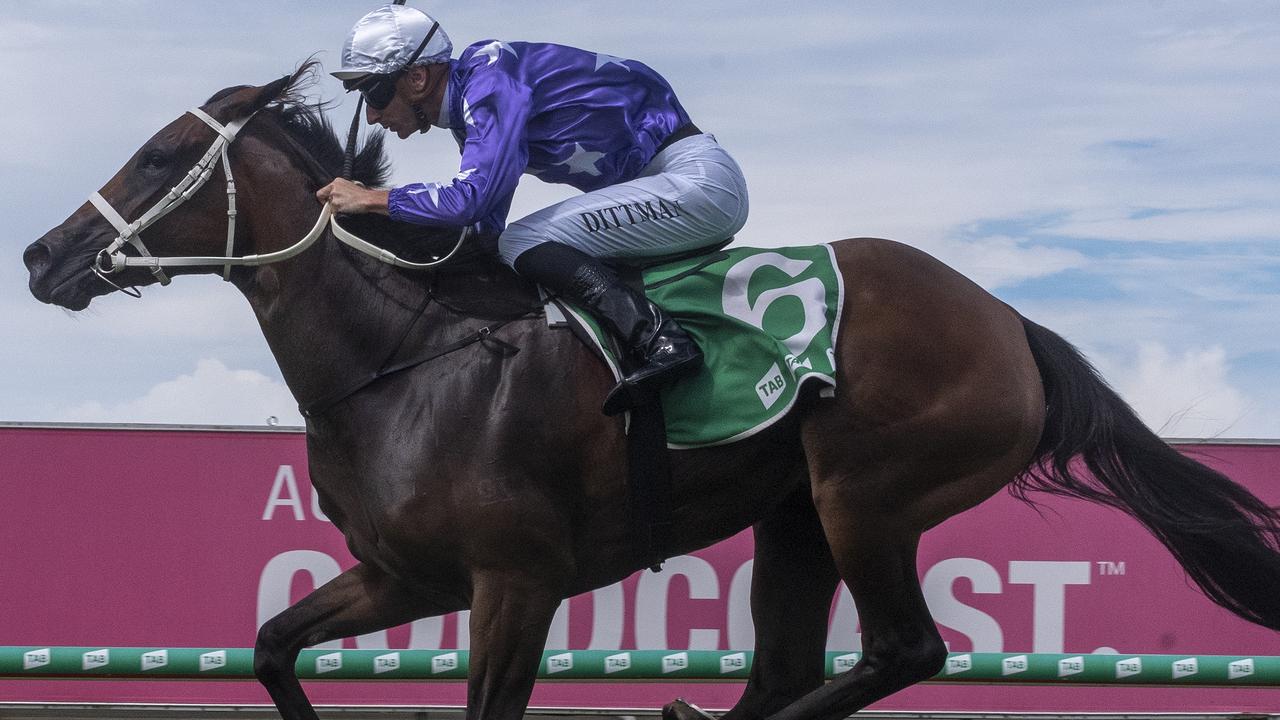 Jockey Luke Dittman rode the Chris Waller-trained Okalani to victory in the QTIS Three-Year-Old Maiden Handicap in 2022. Picture: Greg Irvine