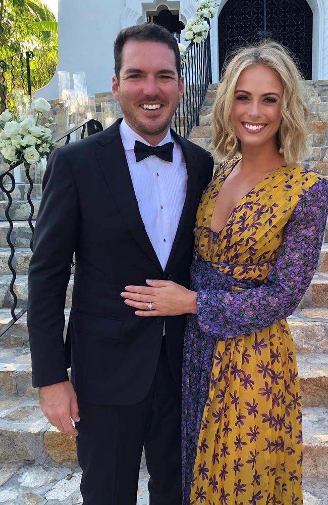 Sylvia Jeffreys and Peter Stefanovic at Karl Stefanovic and Jasmine Yarbrough's wedding in Cabo, Mexico. Picture: Instagram/Sylvia Jeffreys