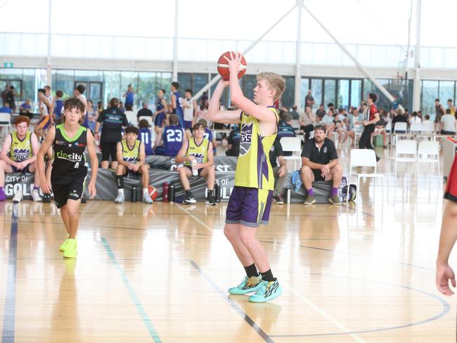 Basketball QLD U18's State Championships 2024 semi-finals day. Div 5 and 6. Yellow South Burnett vs. Sunshine Coast Rip City. 13 January 2024 Carrara Picture by Richard Gosling