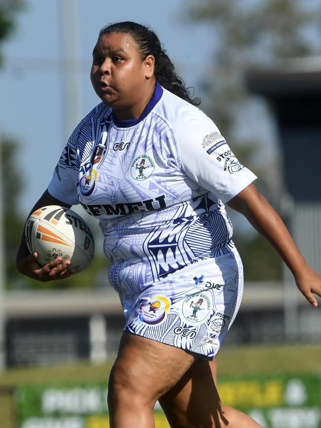 Darwin Brothers' Womens player plays against Sharks in the Humpty Dumpty Foundation round of 2022 NRLNT season. Picture: (A)manda Parkinson