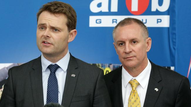 Transport Minister Stephen Mullighan with Premier Jay Weatherill.