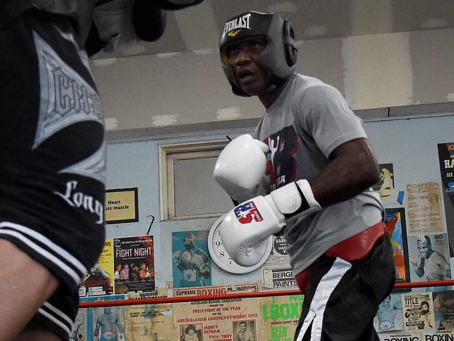 Sakio Bika during a sparring session at North Sydney PCYC.