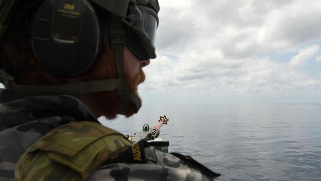 Operation Kakadu in action from the HMAS Perth. Picture: (A)manda Parkinson