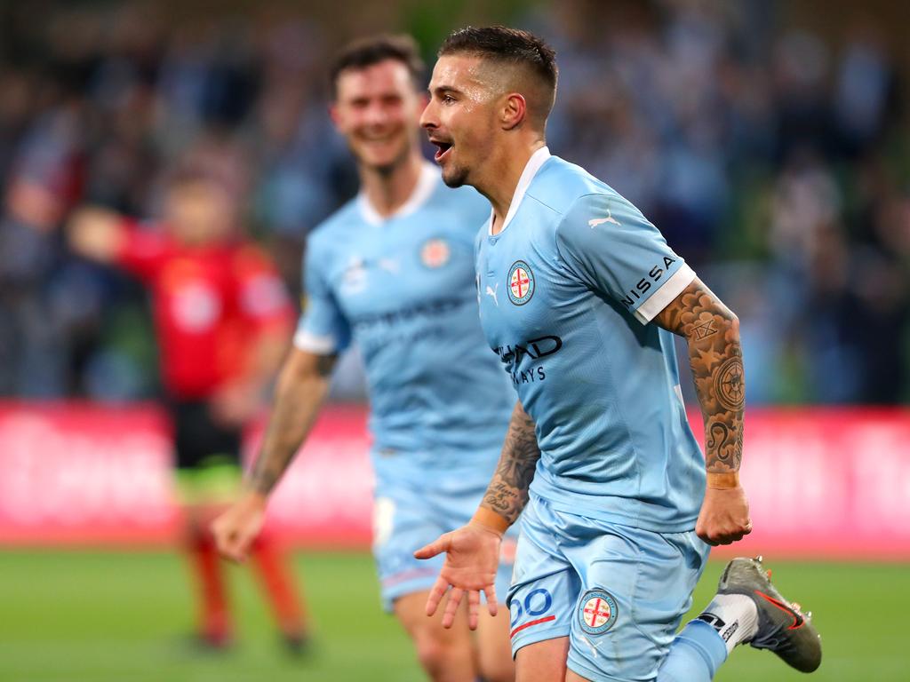 Jamie Maclaren is thrilled to have Mat Leckie joining him at Melbourne City. Picture: Kelly Defina/Getty Images