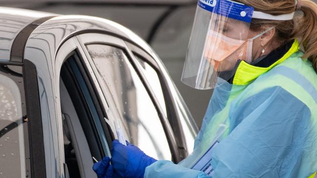 Healthcare workers at the Bondi Beach drive-through COVID-19 test centre, Sydney. Picture: NCA NewsWire / James Gourley