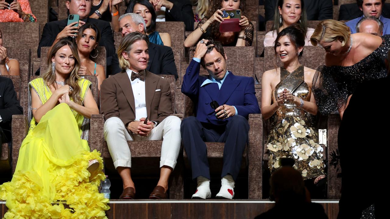 Olivia Wilde, Harry Styles and Florence Pugh were always apart at the Venice International Film Festival premier. Picture: Vittorio Zunino Celotto/Getty Images