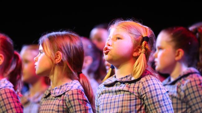 St Therese Primary School students performing at the Geelong Schools Music and Movement Festival. Picture: Alison Wynd