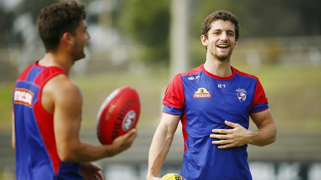 Western Bulldogs midfielder Tom Liberatore taking time out at Whitten Oval. Picture: Colleen Petch