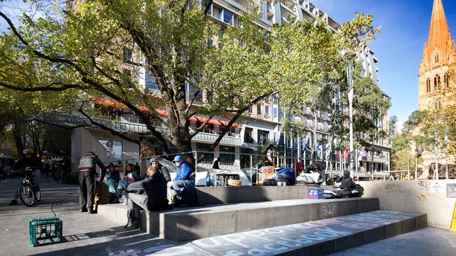 Homeless people at City Square. Picture: Mark Dadswell