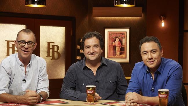 Andy Maher, Mick Molloy, Sam Pang created magic on The Front Bar. Picture: Seven Network.
