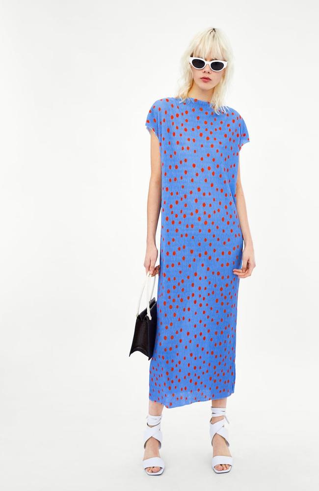 Pleated polka dot dress, $39.95.