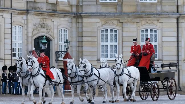 Guard Hussar Regiment's Mounted Squadron conduct a dress rehearsal of the carriage ride route the newly proclaimed King of Denmark, King Frederik X and Queen Mary will undertake from the Danish parliament, Christiansborg Palace to their residence at Frederik VIII’s palace at Amalienborg. Picture: Jacquelin Magnay,