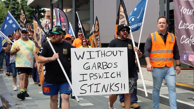 Striking Ipswich council workers last Friday. Picture: TWU