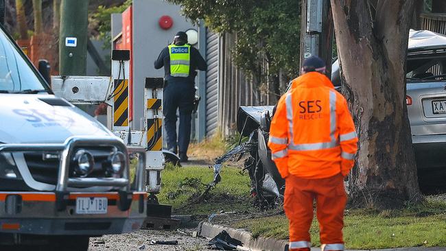 Emergency services at the scene of a fatal crash in Burwood last year. Picture: Ian Currie