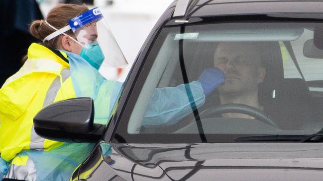 A man being tested for COVID-19 at the drive-thru testing centre at Bondi Beach. Picture: NCA NewsWire / James Gourley