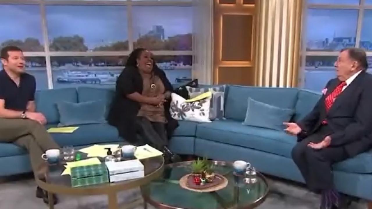 Barry Humphries had British TV hosts Dermot O’Leary and Alison Hammond in stitches on British morning TV in 2021. Picture: This Morning,