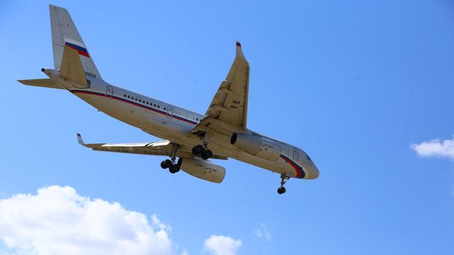 A Russian Tupolev Tu-204-300 aircraft prepares to land at Ankara Esenboga Airport in Ankara on August 1, 2024, as Turkish authorities announced that 26 prisoners have been exchanged with Russia and West. (Photo by CAGLAR / AFP)