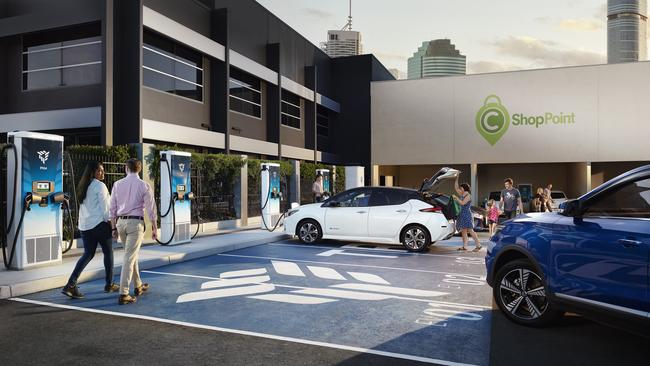 A concept image of a super charging station owned by Brisbane-based EV specialist Tritium.