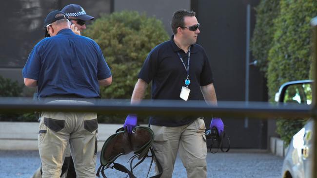 Police at Weir’s stable when it was raided in 2019.