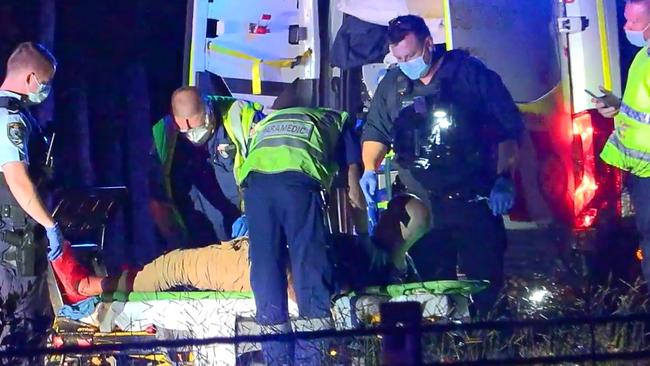 Emergency services at the scene where Kurt Reynolds flight from police ended when his motorcycle crashed into a small tree north of Coffs Harbour on December 31. Picture: Frank Redward.