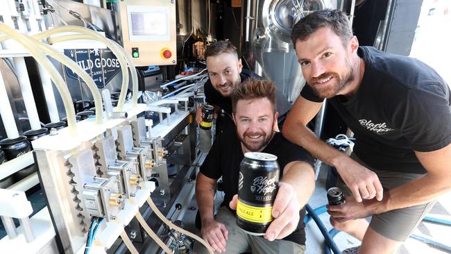 Black Hops Brewery’s former founding mates (from left) Eddie Oldfield, Michael McGovern (Govs) and Dan Norris. Picture: Richard Gosling