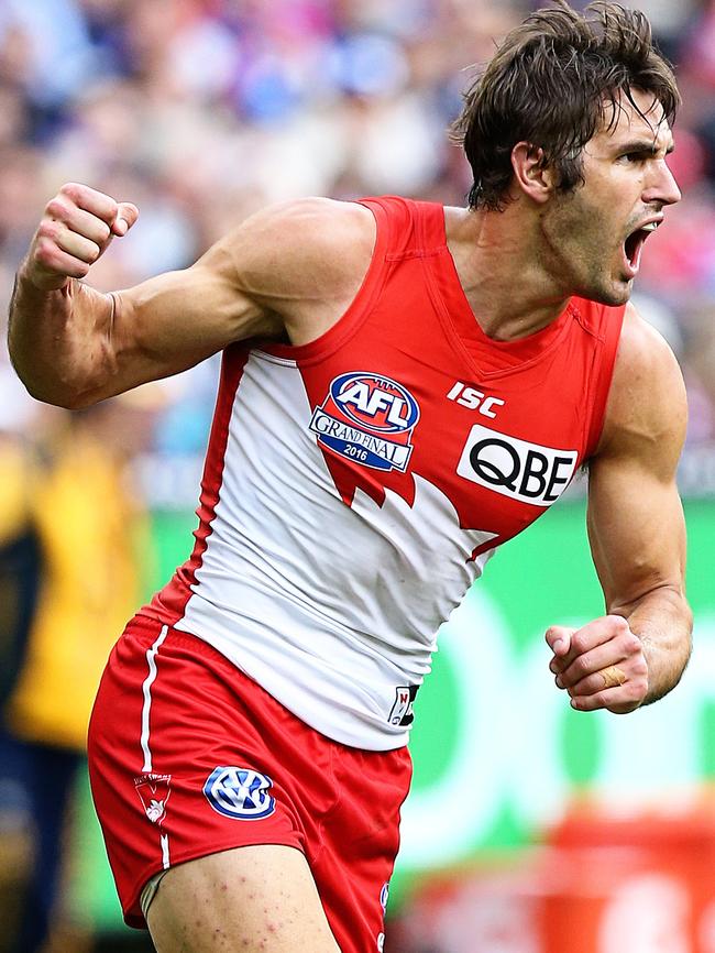 2016 AFL Grand Final match between the Western Bulldogs and the Sydney Swans at the Melbourne Cricket Ground (MCG), Melbourne, Australia on October 1, 2016. Sydney's Josh P.Kennedy celebrates a goal Picture: Tim Carrafa