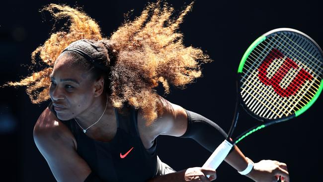 Serena Williams rickets it down close to 200km/hr. Picture: Getty Images