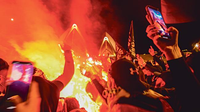 The rally included burning of the Israel flags and anti-Semitic slurs, but not calls of ‘gas the Jews’, police say. Picture: Jeremy Piper