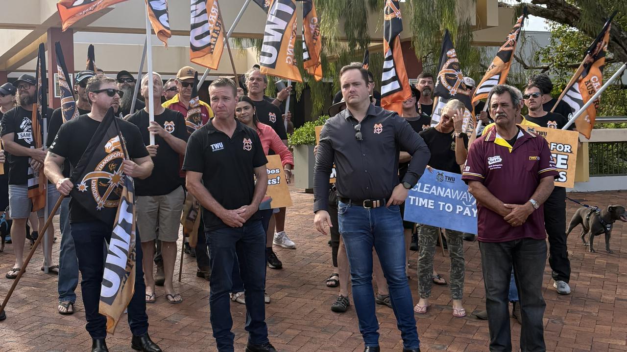 TWU Union Members outside the Noosa Council building in Tewantin.