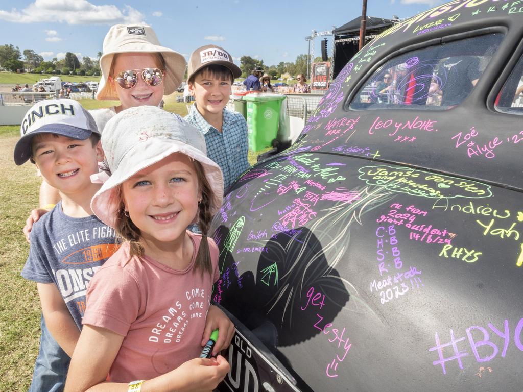 (from front) Tyla, Cinch, Charlee and Mardon Doring. Meatstock 2023 at Toowoomba Showgrounds. Friday, April 14, 2023. Picture: Nev Madsen.