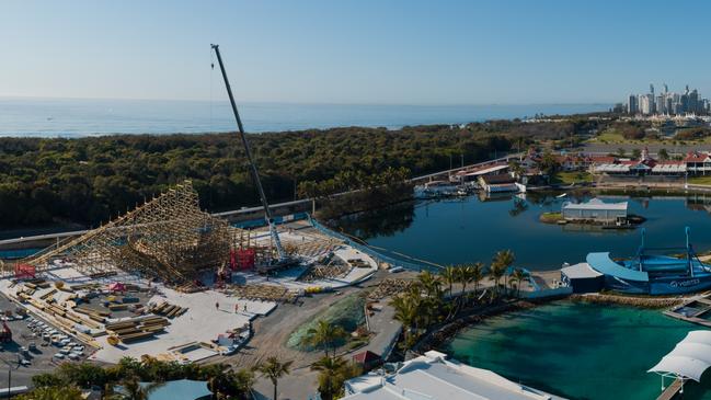 Sea World’s New Atlantis precinct under construction. Picture: Village Roadshow Theme Parks