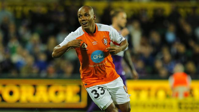 Henrique Silva of the Brisbane Roar scores