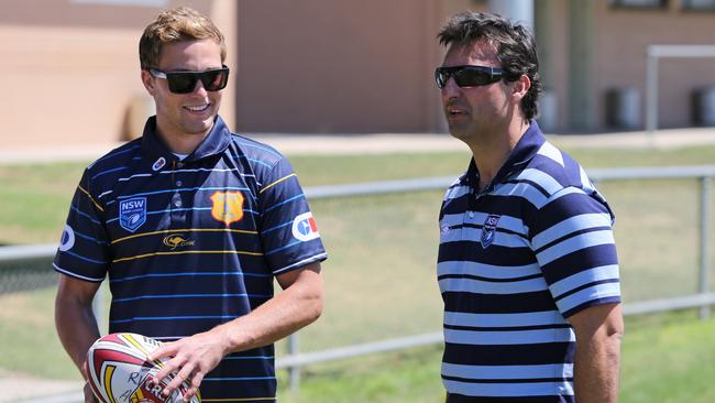 Laurie Daley and Matt Moylan promote the 2015 City-Country game in Wagga Wagga.