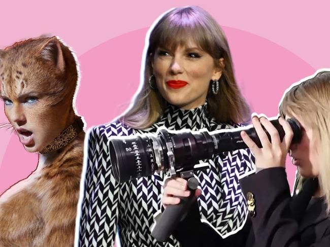 Taylor Swift as Bombalurina in Cats (from left); on The Tonight Show Starring Jimmy Fallon in 2022; and in 2019 directing The Man. Picture montage: The Times/Alamy/NBC/Getty Images