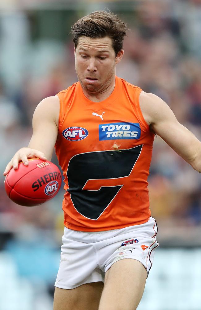 Toby Greene of the Giants during the 2022 AFL Round 07 match between the Adelaide Crows and the GWS Giants at Adelaide Oval on April 30, 2022 in Adelaide, Australia. (Photo by Sarah Reed/AFL Photos via Getty Images)