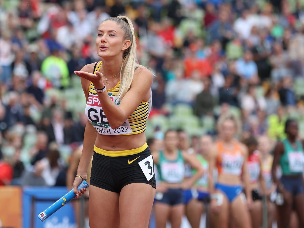 Alica Schmidt beams with joy after helping Germany 4x400m relay team