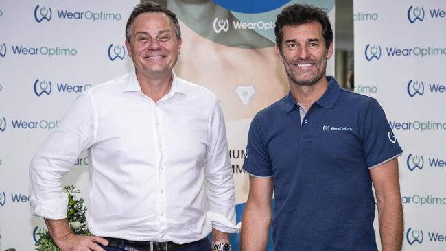 Professor Mark Kendall with WearOptimo investor and former Formula One driver Mark Webber. Picture: Franck Gazzola