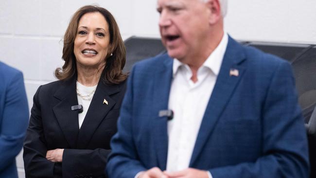 Vice-President Kamala Harris and her running mate Governor Tim Walz during a campaign stop at Liberty County High School in Hinesville, Georgia. Picture: AFP