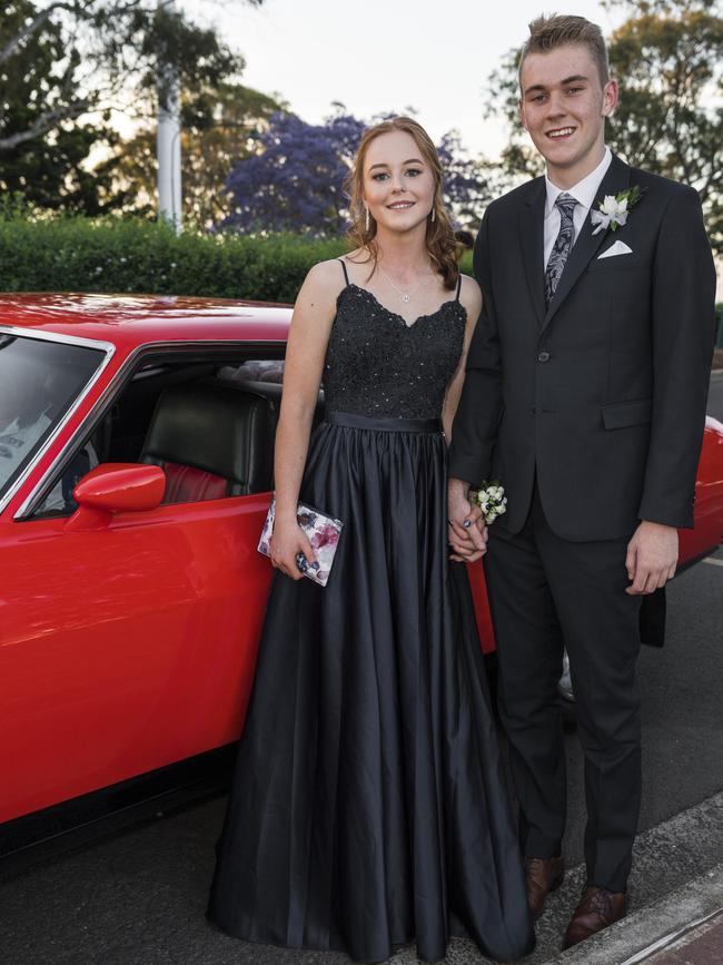 Claire Lowry and Bayley Moore at Centenary Heights State High School formal at Picnic Point, Friday, November 20, 2020. Picture: Kevin Farmer