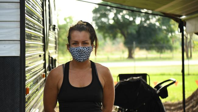 Tourist Tace Withers is stranded at G'Day Caravan Park in Katherine. Picture: Amanda Parkinson