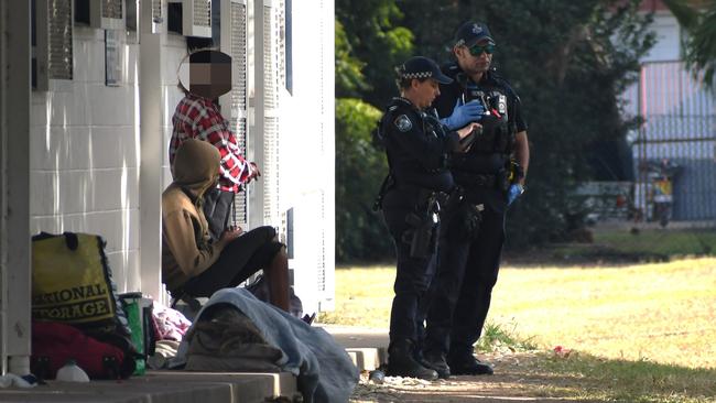 Townsville Police officers on duty in Dean Park in the centre of the city. Picture: Cameron Bates