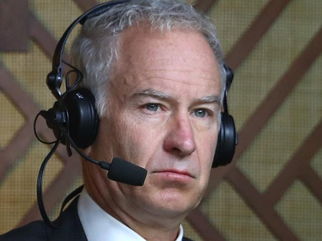 LONDON, ENGLAND - JUNE 29: Commentator John McEnroe looks on during the Men's Singles first round match between Novak Djokovic of Serbia and Adrian Mannarino of France on day three of the Wimbledon Lawn Tennis Championships at the All England Lawn Tennis and Croquet Club on June 29, 2016 in London, England. (Photo by Julian Finney/Getty Images)