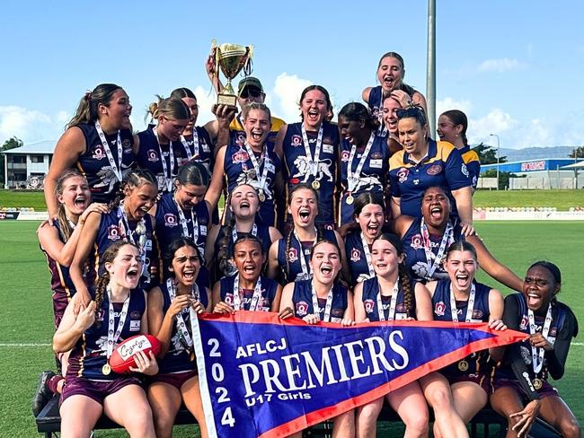 Cairns City Lions celebrate under 17 girls premiership. AFL Cairns 2024. Photo: AFL Cairns Media