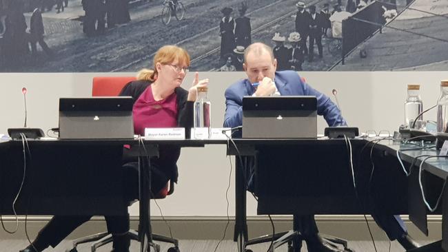 Gawler Council chief executive Henry Inat and mayor Karen Redman at a council meeting. Picture: Colin James