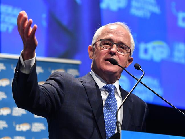 Prime Minister Malcolm Turnbull is seen speaking at the Queensland LNP (Liberal National Party) state convention. Picture: AAP